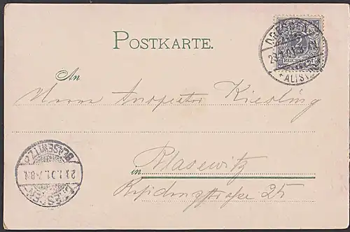 Dresden 23.1.1901 Ortskarte Gruss von der Picardie im Königlichen Großen Garten Künstler Postkarte nach Blasewitz
