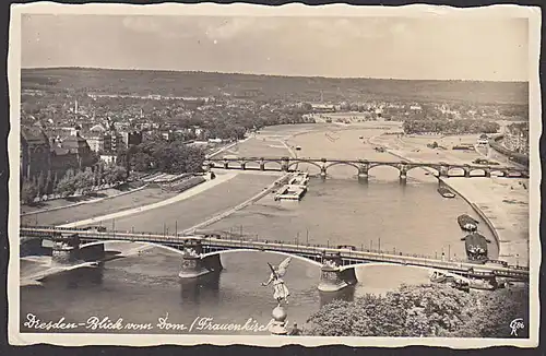Dresden Original Handabzug Dresden-Blick vom Dom (Frauenkirche) auf Elbe und Elbbad unbeschrieben