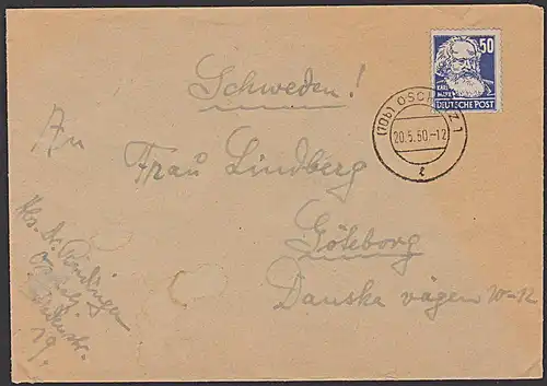 Germany SBZ 224 50 Pfg Karl Marx Auslandsbrief aus Oschatz nach Göteburg Schweden vom 20.5.50