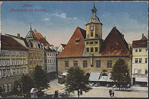 JENA Marktplatz mit Rathaus mit "Hotel zur Sonne" Geschmacksmusterschutz um 1910 unbeschrieben