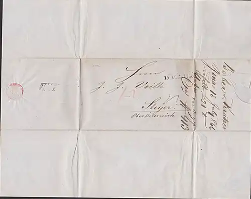 JENA Altbrief vom 15. JUL 1846 nach Steyer Oberösterreich mit Inhaltsschreiben