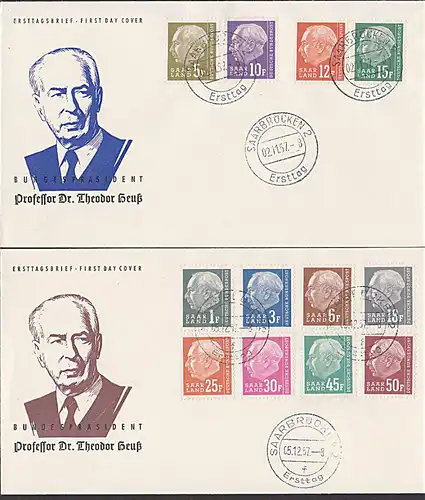 Saarland Bundespräsident Prof. Dr. Theodor Heuss II 2 offizielle FDC