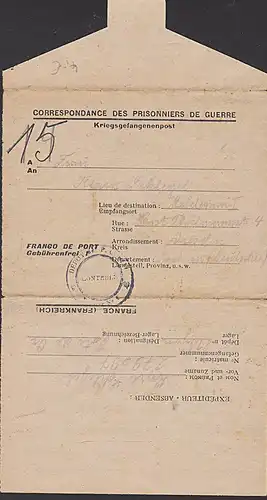 France Prisonniers de Guerre Kriegsgefangenenpost 1946 Cote de Or nach Dresden Gebührenfrei Franco de Port