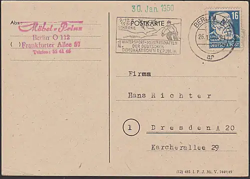 Rudolf Virchow (floureszierend) geprüft Weigelt BPP MWSt 1. Wintersportmeisterschafte Schirke 1950 Gemany Ski 218b