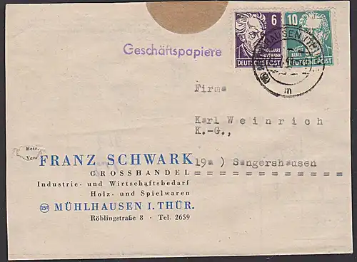 SBZ 213, 215 Gerhard Hauptmann August Bebel Geschäftspapiere 10 Pf b (floureszierend) geprüft Weigelt BPP Wz 3 vb