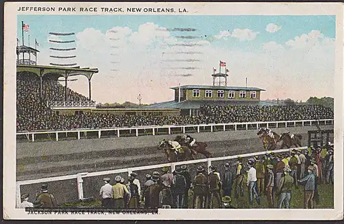 Pferderennen horse Jeffersen park race track, New Orleans, LA. 1925 Jackson Park race überstempelt