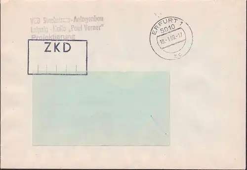 ZKD Brief Kastenstempel 18.1.90 aus Erfurt VEB Stakstrom-Anlagenbau "Paul Verner"
