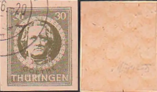 GERA SBZ Thüringen 99By gestempelt 30 Pf. Johann Wolfgang von Goethe mit Spargummi
