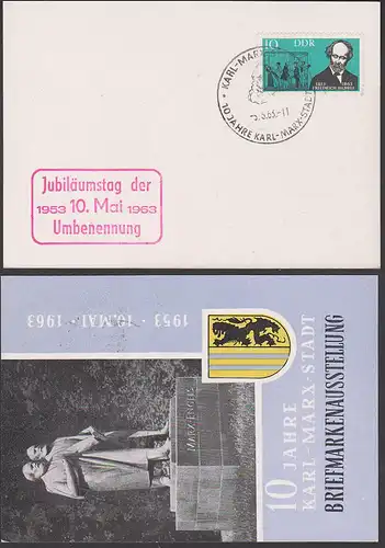 Chemnitz Karl-Marx-Stadt Marx-Engels 10 Jahre Umbenennung 10. Mai 1953 - 1963 Ak mit Stadtwappen