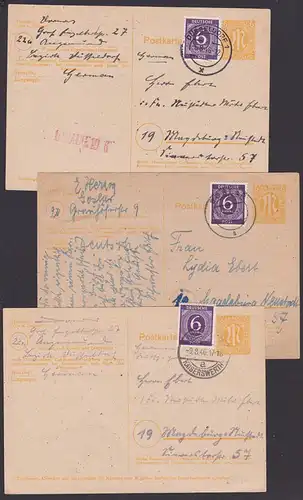 Düsseldorf  Goslar 3 GA-Karten mit Zusatzfrankatur Ziffern nach der SBZ Magdeburg