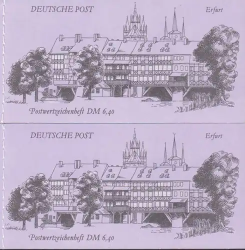 Friedrich Schiller und J. W. von Goethe u. 50 Pf Brandenb. Tor 2 S. Markenheftchen 1990 DM-Marken kpl. ** Erfurt 30 Pf.