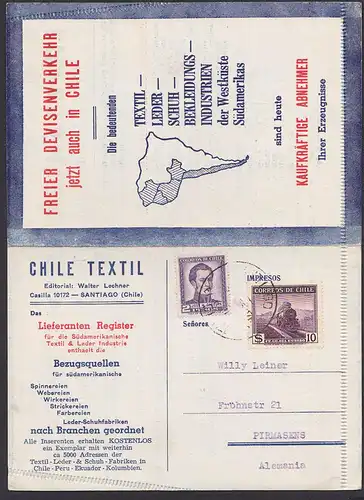 Chile Santiago Textil  Werbung Lieferanten Register 1956-7 lettre  cover freier Devisenverkehr auch in Chile!