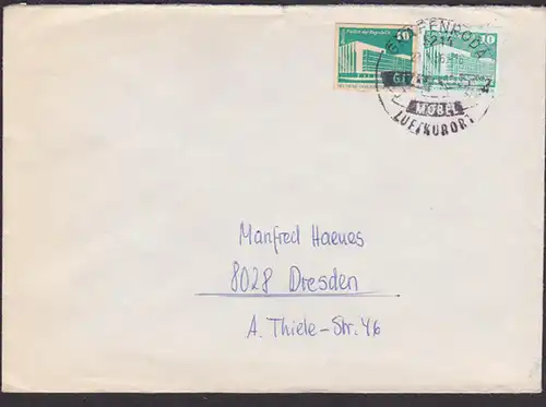 Gräfenroda Möbel Luftkurort  soz. Aufbau Palast der Republik Ganzsachenausschnitt und normale Marke