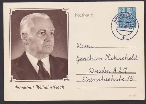 Wilhelm Pieck Bildpostkarte 1. Präsident der DDR