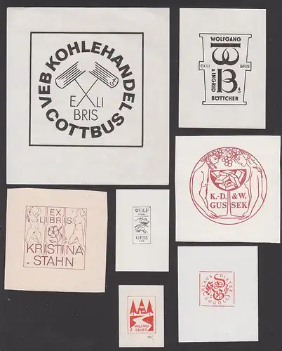 Germay 7 Exlibris VEB Kohlehandel Cottbus Hammer Und Schlägel, Wolfgang &amp; Ingrid Böttcher, Geis Ziege Geisler