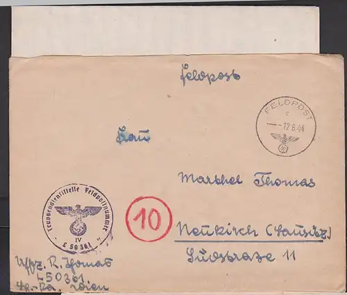 Wien Brief mit Inhaltsschreiben Feldpost 1944, Deutsches Reich Briefstempel Truppendienststelle IV L50361