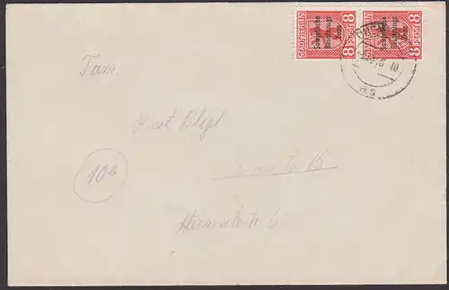 STADT BERLIN 8 Pfg Berliner Bär mit SBZ-Aufdruck SBZ  202A(2) aus Chemnitz Ortsbrief