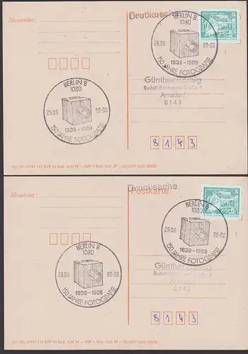 Fotografie SSt. BERLIN Kamera 1988, 2 cards, 150 Jahre  1839 - 1989