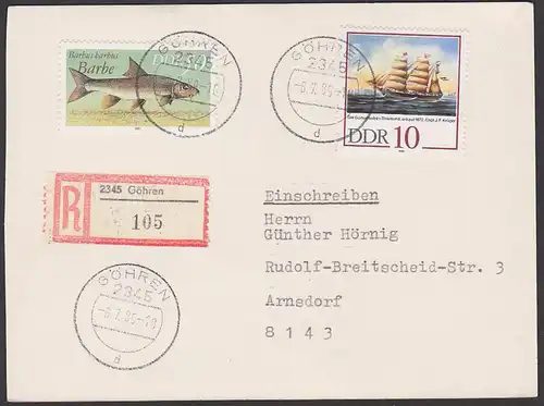 Göhren R-Karte DDR 3099, Barbe Fisch in MiF mit 10 Pg, Gartenlaube von Stralsund, Schiffer-Companie