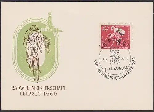MC visite en bicyclette Rad-Weltmeisterschaft Leipzig 1960 card vom Ersttag Weltmeistertrikot DDR, cicle