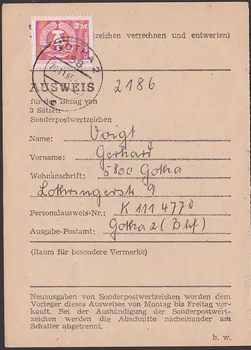 Sammlerausweis Allemagne est, Badge de collectionneur est de l'Allemagne GOTHA 2 M Staatsemblem