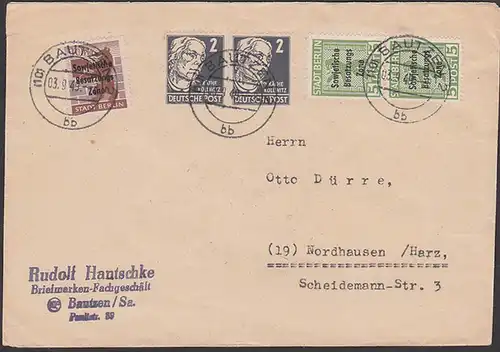 SBZ 203, Käthe Kollwitz Bärenaufdruck Fernbrief Bautzen nach Nordhausen 3.9.49