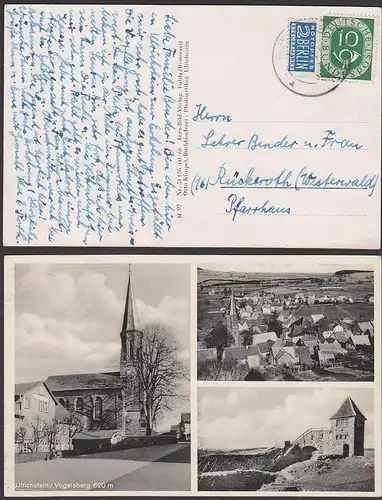 Ulrichstein / Vogelsberg Fotokarte mit 10 Pf Posthorn und Notopfermarke