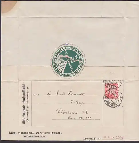 Vignette Trockensiegel "Haftpflichtversicherung  für das Baugewerke Zirkel und Dreieck Dresden, Reichsunfallversicherung