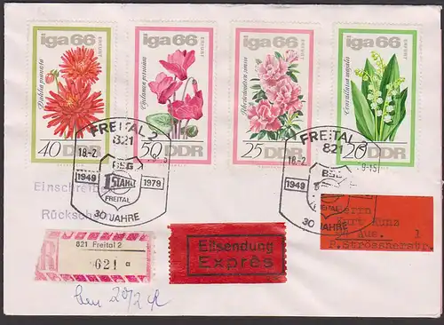 Dahliapinnata, Rhododendron - iga 66 Germany R-Eil-Brief DDR mit Einlieferungs- und Rückschein - nicht abgebildet