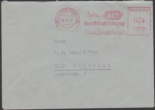 Hohenstein-Ernstthal AFS 1947 Socken Herrenstümpfe Unterzeuge ZET F. Oscar Zwingenberger