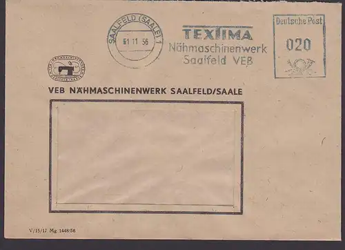 Saalfeld Saale DDR Allemagne Germany  AFS VEB TEXTIMA Nähmaschinenwerke Dienstpostbrief 1.11.56