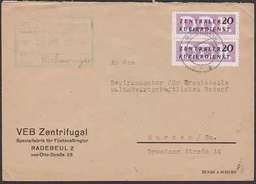 RADEBEUL Germany East,  DDR B7(2) Doppelbrief  VEB Zentrifugal Fliehkraftegler