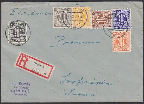 Goslar, AMP R-Brief vom 21.2.46 nach Gross-Räschen Lausitz, 6 verschied. Werte portogenau Doppelbrief