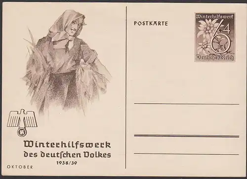 Germany Deutsches Reich Winterhilfswerk  1938/39 unused, Edelweis Bäuerin Ganzsache Oktober