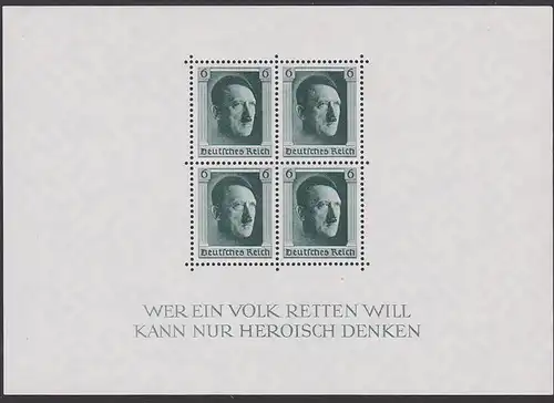 Germany Block 7 postfrisch gezähnt, Reichskanzler Adolf Hitler
