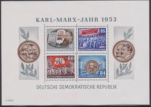 Germany East, Karl-Marx-Jahr 1953 Block 9 A gezähnt postfrisch, Proletarier aller Länder vereinigt euch
