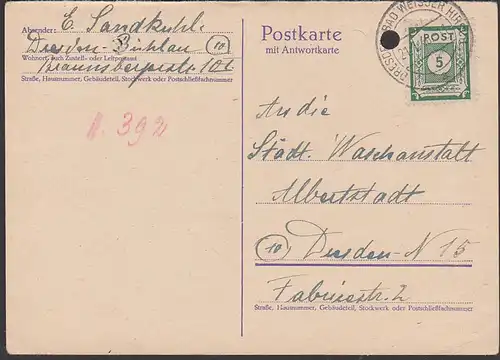 Reichspostporto - SBZ 57 OPD Sachsen 5 Pf Ortskarte Dresden Bad Weisser Hirsch, portogenau