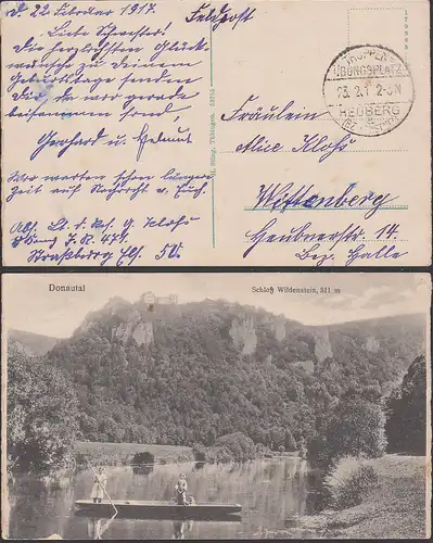 Heuberg Bz. Konstanz Truppenübungsplatz 1017 Feldpostkarte mit Schloss Wildenstein Donautal