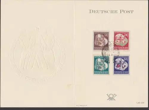 Gedenkblatt DDR 289/92 FDC Weltfestspiele der Jugend Berlin Amtliche Falkarte, Berlin 1951