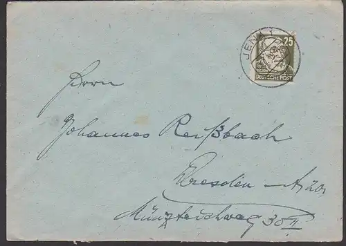 Rudolf Virchow 25 Pf Fernbrief aus JENA 1949 SBZ 221, überfrank. Inlandsbrief