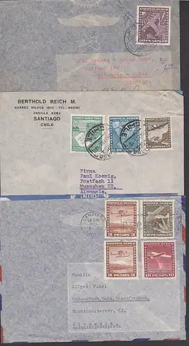 Chile 3 covers, Santiago de Chile Arica Air-stamps Flugzeuge,