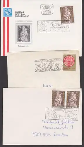 Kristkindl Österreich Austria Sonder-Stempel, dabei FDC, Engel mit Christbaum chrismas, Universität Wien, Maria