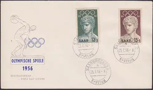 Olympische Spiele 1956  Saarbrücken FDC  Saarland 371 Olympische Ringe