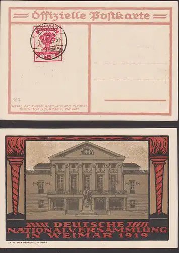 Weimar SoSt. Deutsche Nationalversammlung 1919, Künstlerkarte, National-Theater, offizielle Kte  Gothe Schiller-Denkmal