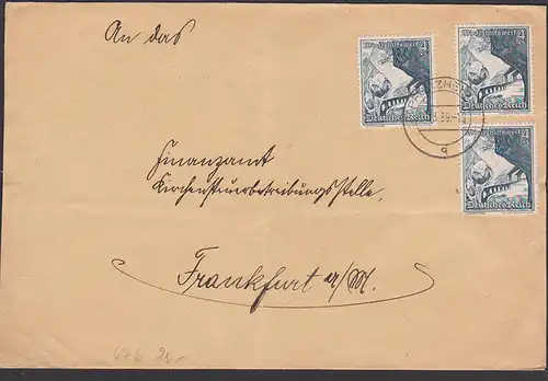 Pforzheim 4+3 Pf (3) Winterhilfswerk 1938 Flexenstraße Ostmarklandscxhaften, Fernbrief Mi. 676,Bf gefaltet