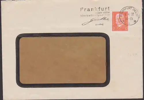 Germany Frankfurt Main Johann Wolfgang von Goethe Zitat "Frankfurt stickt voller Merkwürdigkeiten" 1932