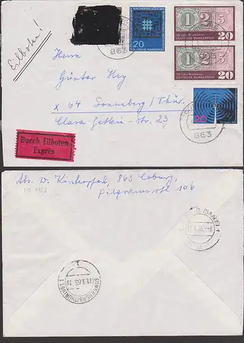 Berliner Postkrieg BRD-DDR 479 Pk Ib, R-Brief von Coburg, das Motiv "20 Jahre Vertreibung"  in DDR nicht anerkannt