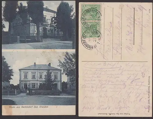 Berbisdorf bei Radeburg Ak 1924 mit Gasthof und Kolonialwarenladen Gemeinde und Sparkasse