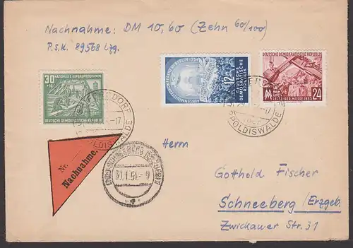 Seifersdorf über Dippoldiswalde, Nachnahme-Bf 1954, 30+10 Pf Nationales Aufbauprogramm, Aussenministerkonferenz Berlin