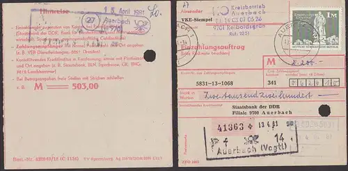 Auerbach (Vogtl) Einzahlungsauftrag PSSt. (27) Auerbach für Reiboldsgrün, 1981, 1 M Treptow sowjetisches Ehrenmal